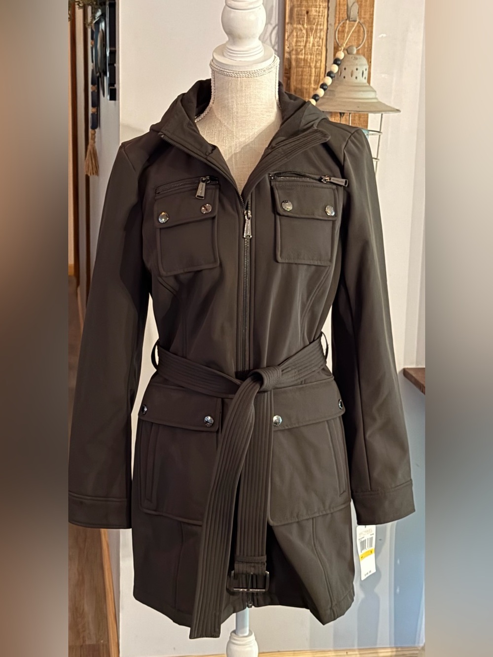 Michael Kors Olive Hooded Belted Trench Coat NWT